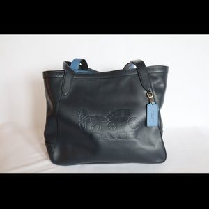 Coach Horse Carriage Tote Midnight Blue Leather Tote